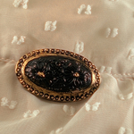 再販【czech glass oval broach】#チェコガラスvintage czech broach 42✖️25㍉black/bronze cameo