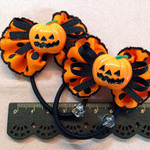 キッズヘアゴム　ちょうちょ型リボン　ハロウィンかぼちゃ