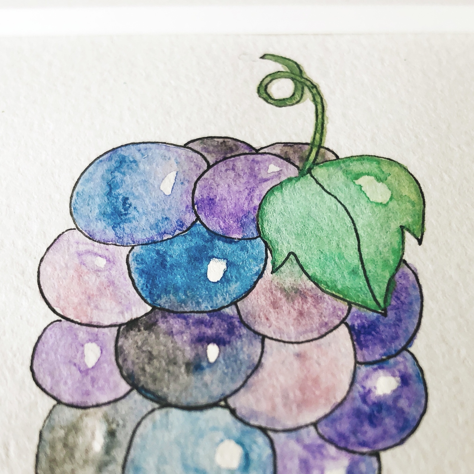 ぶどうの絵（一点ものイラスト原画）（木の額縁付き）