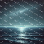 絵画風の海の夜景のイラスト【正方形タイプ】