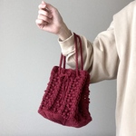 【特集掲載】巾着型 メッシュ バッグ アラン模様風 コットン くすみレッド バッグno.10