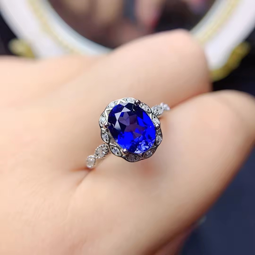 〖sapphire〗天然 サファイア エレガント ヘイロー 取り巻き 綺麗 ユニセックス リング 指輪 シルバー925 天然石