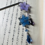 手毬屋　涼し簪　青花　紫花　シャンデリアガラス　簪　着物浴衣　洋服でも　MCB