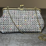 ブラック ✕  ピンク ツイード がま口バック