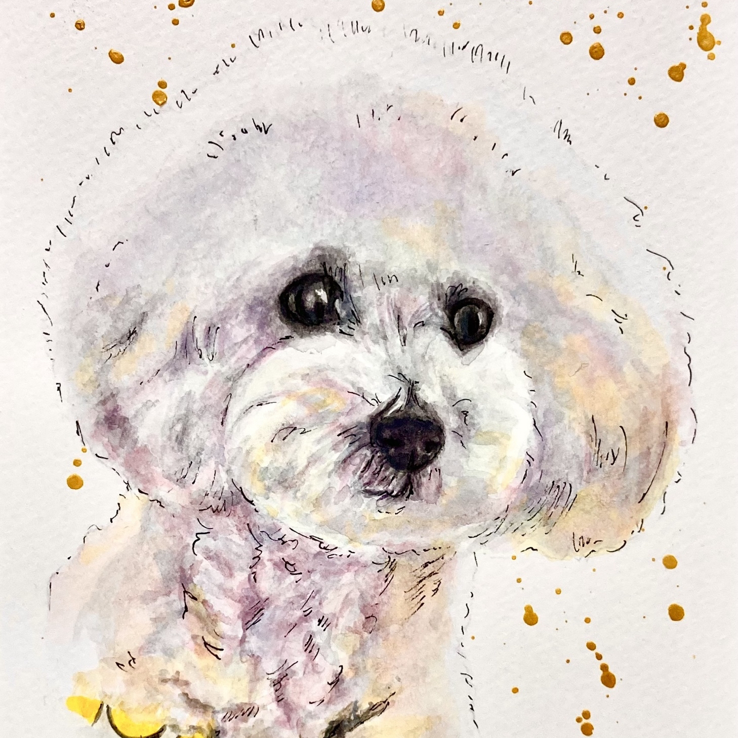 オーダーメイド サンプル 犬の絵 ポメラニアン 水彩画
