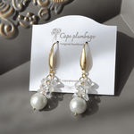 アレルギー対応！おとなフックピアス　上品クリアビーズとコットンパール　パーツ変更可能