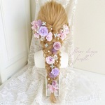 やさしく咲く ✧ ラベンダーピンク × ミントブルーの花飾り｜ラプンツェル・編みおろし・ウェディング・前撮り・パープル｜大切な一日を彩る、やさしく華やかな仕上がり