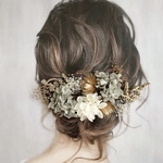《再販》ドライフラワーヘッドドレス 髪飾り ヘアアクセサリー グレー 卒業式 和装 カラードレス 袴 ヘッドパーツ