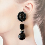 123🌷9周年感謝祭🌷ヴィンテージ大ぶりパーツゆらゆらイヤリング（ブラック）