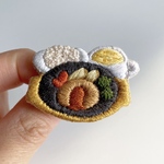 ハンバーグ洋食セット 手刺繍 ブローチ