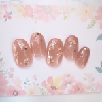 RUNA♡明るめブラウン♡ホワイト押し花ネイルチップ♡ワンカラーネイル