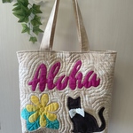 Aloha! ネコちゃんと花々のバッグ＊ハワイアンキルト 