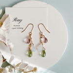  《春色ドロップ〈お花見だんご〉》ピアス　イヤリング　しずく　　チェコドロップ　チェコガラス　バイカラー　ピンク　ホワイト　グリーン　［再販］
