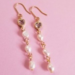 ハート＆淡水パールロングピアス/イヤリング　R742　 ♡ピンクハートとパールのガーリーで可愛いアクセサリー 