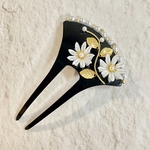 バチ型簪　つまみ細工　ホワイト×ゴールド