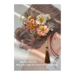 髪飾り サーモンピンク ゴールド パール付きタッセル 水引飾り 和玉 かすみそう 結婚式 ウェディング 成人式 卒業式 七五三 前撮り パーティ 着物 ドレス