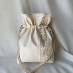 ⭐︎新作⭐︎インド刺繍リボン✖️帆布の巾着ショルダーバッグ　春夏バッグ　ショルダー紐付き