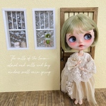レモンカラーの出窓付き壁-ミニチュア ハウス 背景ボード ブライス リカちゃん １／６ 家具 オビツ 棚 机 ドール ハンドメイド 小物