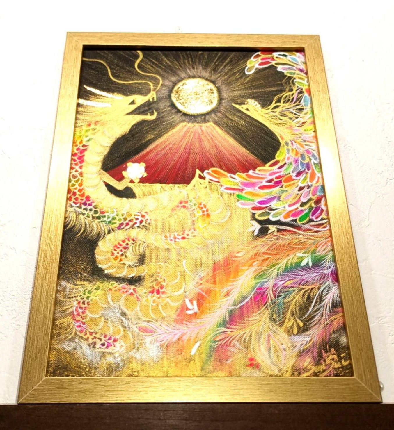 風水最強神絵画＊来光赤富士～龍神と虹色鳳凰～陰陽 金