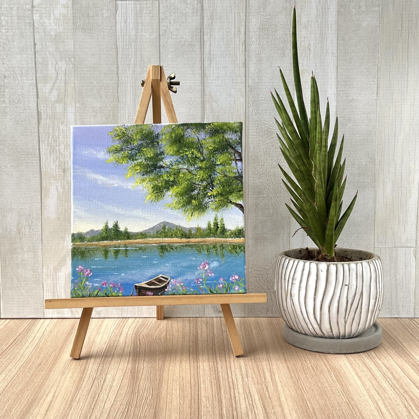 アクリル画《原画》 ✴︎ 湖の辺りで ✴︎ - Loncheka ✴︎ロンチェカ