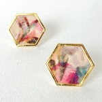 【イヤリング可】　Hexagon ピアス　＜Liberty Fabric・Alexandra C＞