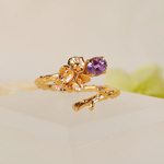 高貴なる花 サファイアの花枝フリーサイズリング シルバー925 k18メッキ