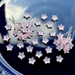 新作★9.5mm ミニお花のガラスパーツ　桜　蓮　ペンタス　ブルーグリッター入り、パステルピンクグラデーション