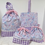 かわいいうさぎちゃん🐰体操服お着替え袋、上靴袋、お弁当袋、コップ袋の4点セット