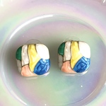ヴィンテージ風 レトロ スクエア パステル シェル風 ピアス カラフル モザイク おもちゃ 昭和 アクセサリー コスチュームジュエリー 派手 可愛い 綺麗 昭和レトロ マーブル