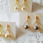3カラー さんかくコットンパール イヤリング/ピアス
