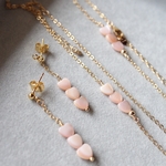 【Sweet Cascade-3点セット-】/ピアス(イヤリング)  ネックレス ブレスレット / 14kgf 天然石 ハート ピンク シェル/かわいい ラブリー カジュアル 上品　華奢