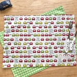 ランチョンマット☆25×35cm ホワイト【白くまカー柄】★RM.7273 くるま　男の子 　車　裏地付き｜通園通学用のかわいい巾着袋や入園オーダーHoshizora☆ほしぞら