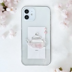 iPhoneケース　全機種対応　スマホケース　桜ティーポット　クリア　紅茶　シンプル　レジン　iPhone13 iPhone14 iPhone15 iPhone16   他　Android