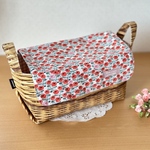  ＊フラップ付き布バスケット＊ファブリックボックス 小物入れ まぁるいお花 レッド リアルバスケット