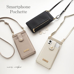 ミラー付き スマホポシェット 【 simple ネームプレート 名入れ 】 スマホショルダー 文字入れ HE56U
