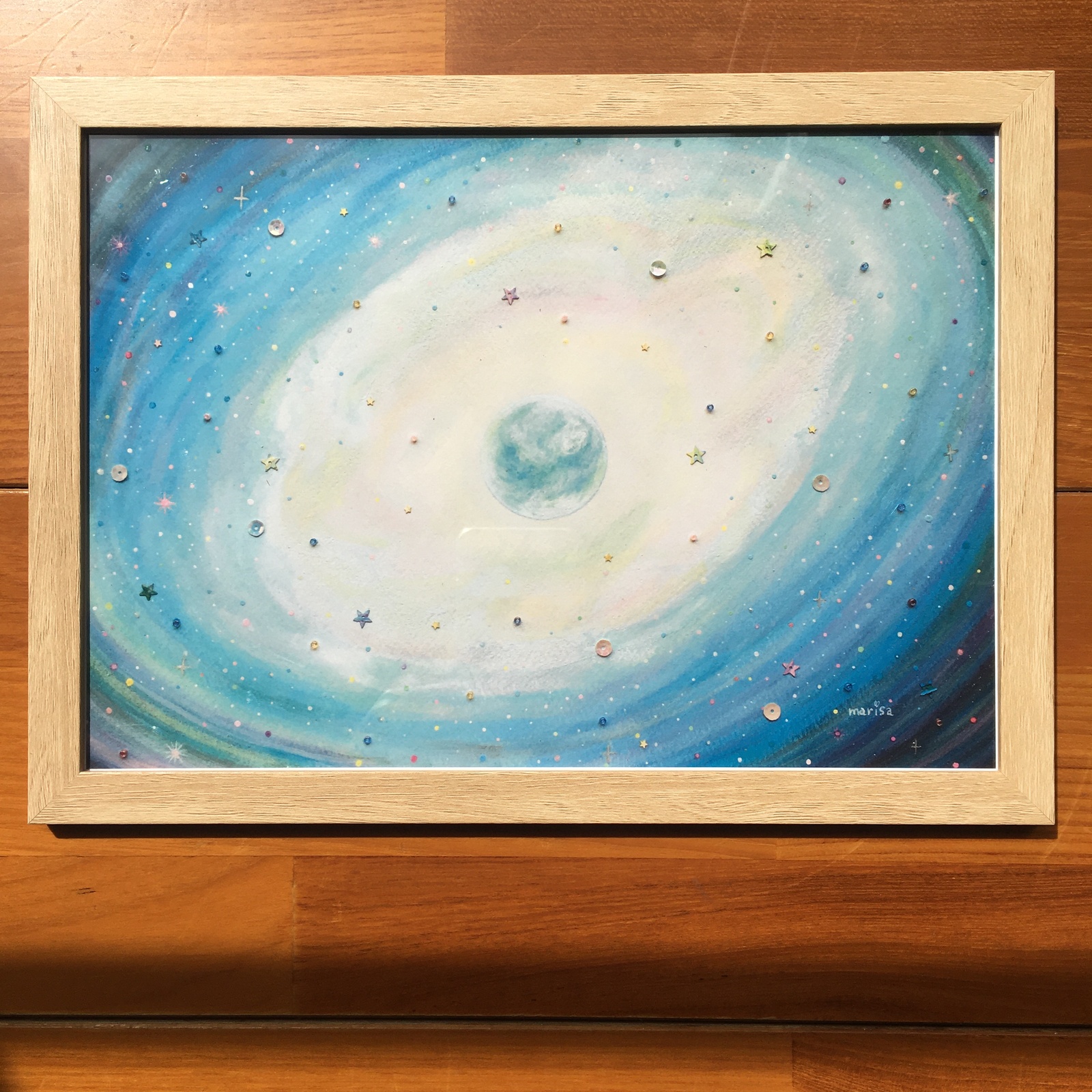 フレーム付き♪「新しい地球の時代へ」宇宙・愛・5次元☆絵画 (壁掛け