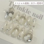 【オーダーネイルチップ】韓国ネイル ワンホンネイル 推し活ネイル ちゅるんネイル シズニルック フレンチガーリー スナ系 リボンネイル キラキラネイル 量産型ネイル 【No.61】