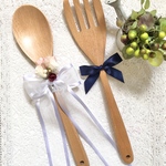 ❤️再再再再再再再再販！！結婚式ファーストバイト用名入れ特大スプーン&フォーク、ウッドバーニング