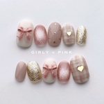 ネイルチップ🎀リボン（ピンク）