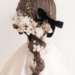 【金箔付】髪飾り ベロアリボン パール ドライフラワー 水引 成人式
 卒業式 結婚式 七五三 RC190