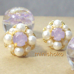 再販♡ビジューとコットンパール風パーツの華やかイヤリング☆パステルピンク