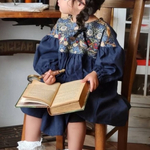 選べるカラー/受注製作【子供服80cm、90cm、100cm、110cm、120cm、130cm、140cm】ベストオブモリス×北欧カラーのハーフリネンお袖ポワンぽわんのギャザーヨークワンピース