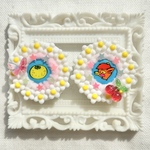 ヴィンテージ ★レトロなバンビとみかんのピアス　イヤリング　個性的　昭和レトロポップ　大正ロマン　大ぶり　カラフル　ピンク　女の子　一粒大　青　黄色　蝶々　さくらんぼ　チェリー