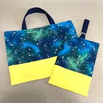 【初出品お試し価格】入学入園２点セット レッスンバッグ＆シューズバッグ　宇宙・星柄イエロー　ハンドメイド