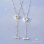 シェルパールとサージカルステンレス💎マンテル Y字ネックレス（ゴールド シルバー） 重ね付け シンプル ロング 金属アレルギー対応 ラリエット ネックレス 50cm 60cm ロングネックレス