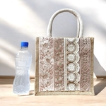 インド刺繍リボンのジュートバッグ/ピンク×ホワイト系/かごバッグ/エコバッグ/サブバッグ/キラキラ/花柄/ハンドバッグ/ギフト