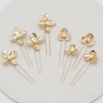 【8本セット/マット・艶ありゴールド変更可】ゴールド　フラワー　ヘアアクセサリー　ヘッドドレス　ピン　髪飾り/金箔金紐水引追加購入可/お呼ばれブライダルウエディング結婚式着物七五三成人式卒業式入学式