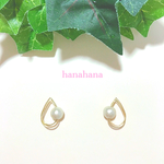ダブルしずくのコットンパールピアス