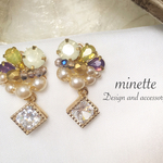 Ethnic color ガラスビジューピアス