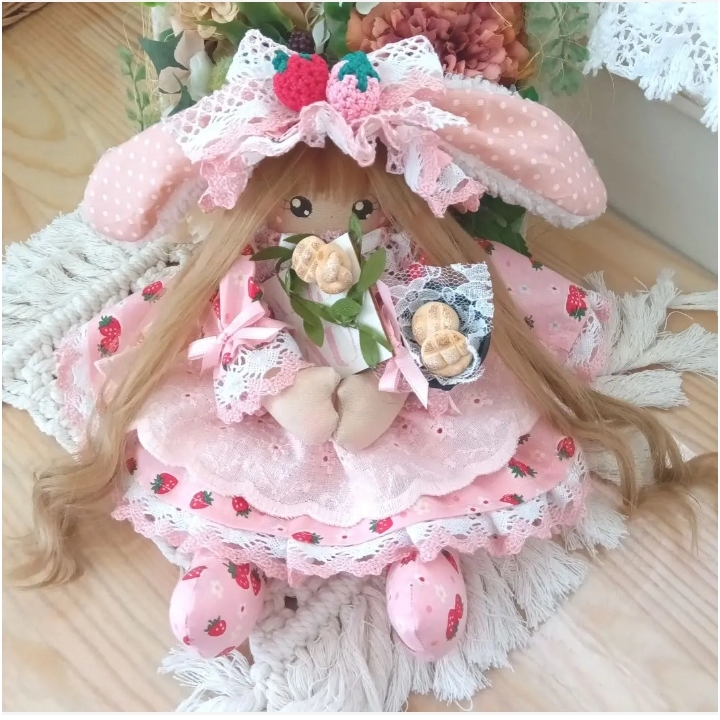 【全品送料無料】 カントリードールバニーちゃん(麦わら帽子水色) （メーカー再生 ぬいぐるみ